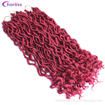 Hot Sale Curly Faux Locs Crochet Hair Deep Wave Braiding Hair With Curly Ends Crochet Goddess Locs Synthetic Braids For Woman